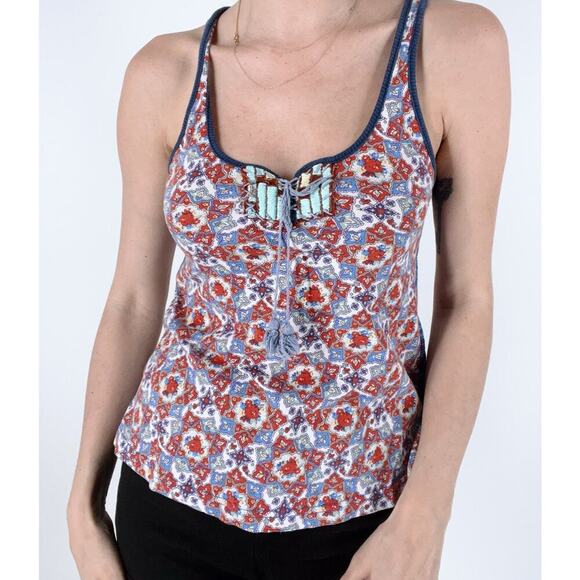 Free People Paisley Floral Print Racerback Tank Top Size XS - Picture 1 of 4